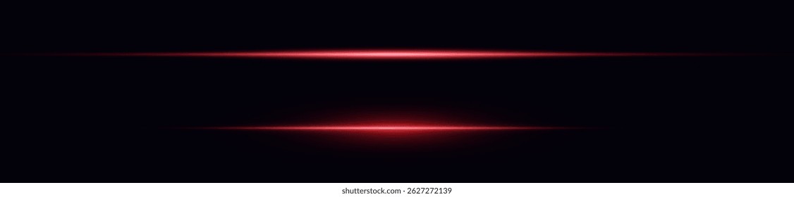 Estrias de luz laser vermelha e linhas de néon - raios digitais brilhantes com brilho, brilho e movimento rápido no fundo escuro para projetos tecnológicos ou abstratos futuristas