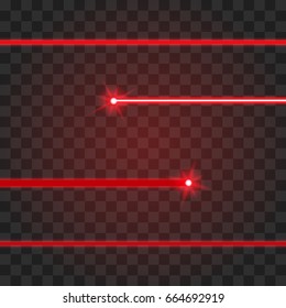 Red lasers beams on a transparent background. Vector illustration