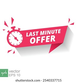 Banner de oferta vermelho de última hora com tempo de relógio. Estilo plano. Contagem regressiva, rótulo promocional, logotipo de venda, selo da última chance com ícone de alarme, promoção. Ilustração vetorial isolada sobre fundo branco. EPS 10.