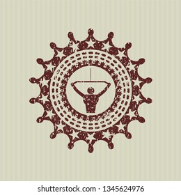 Red lat pull down, exercise icon inside distress rubber stamp