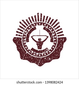 Red lat pull down, exercise icon inside rubber stamp with grunge texture