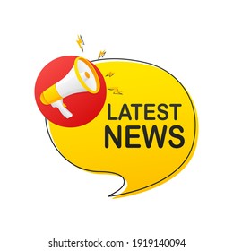 Red latest news megaphone on white background for flyer design. Vector illustration in flat style.