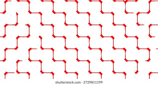 El patrón de red roja con conexiones redondeadas forma un diseño abstracto repetitivo. Un Pequeño punto azul agrega un acento focal, adecuado para fondos, carteles, 
