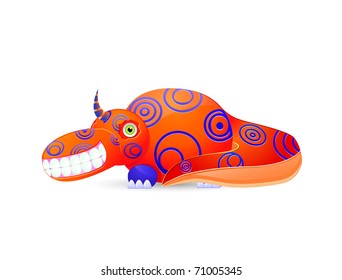 red laughing cute monster with horn isolated on white background