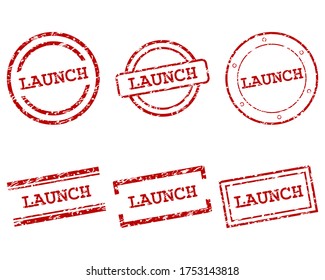 Red launch stamps on white