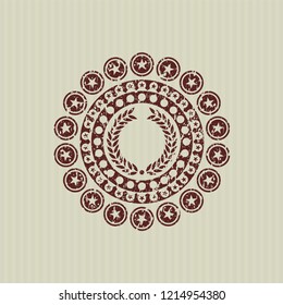 Red laurel wreath icon inside rubber stamp