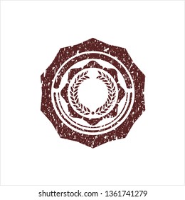 Red laurel wreath icon inside distress rubber grunge texture seal