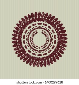 Red laurel wreath icon inside distress rubber seal
