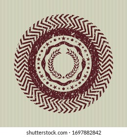 Red laurel wreath icon inside distressed rubber grunge texture seal