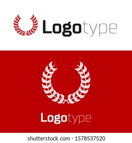Red Laurel wreath icon isolated on white background. Triumph symbol. Logo design template element. Vector Illustration