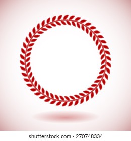 Red laurel wreath on white background, vector illustration.