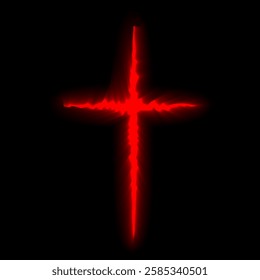 Red lava crack cross lines vertical and horizontal. Religious theme holy symbol. Cracks in the dark surface in a shape of Christian cross. Uprising of demonic forces concept illustration.