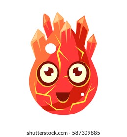 Red Lava Element Egg-Shaped Cute Fantastic Character With Big Eyes Vector Emoji Icon