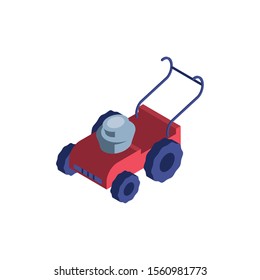 red lawn mower on white background vector illustration design