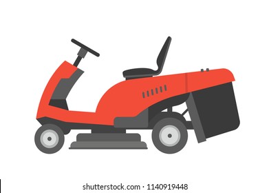 Red lawnmower. flat style. isolated on white background