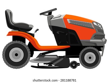 Red lawnmower on a white background