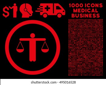 Red Lawyer vector rounded icon. Image style is a flat icon symbol inside a circle, black background. Bonus clipart contains 1000 medical business symbols.