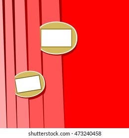 Red layered background with two white-gold business cards.