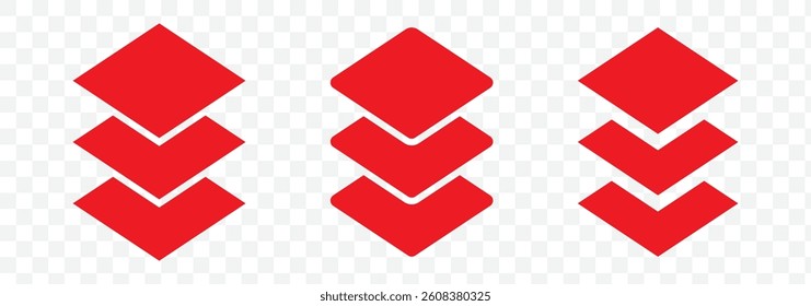 Red Layers icon vector icons set. Layers line icon set. 3 level fabric sign. three layer protection icon. multi layer material icon for Ui designs on Transparent Background. EPS 10.