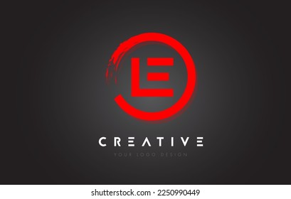 Red LE Circular Letter Logo with Circle Brush Design and Black Background.