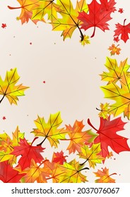 roter Leaf-Hintergrund, BeigeVektorgrafik. Blumendesign-Illustration. Kanadisches Blattwerk. Flying Leaves Textur.