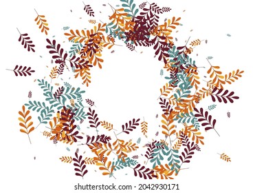 Red Leaf Background White Vector. Plant Abstract Frame. Yellow Herb. Gold Foliage Gradation. October Set.