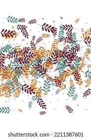 Red Leaf Background White Vector. Plant Border Illustration. Yellow Herb. Green Foliage Wallpaper. Agriculture Design.