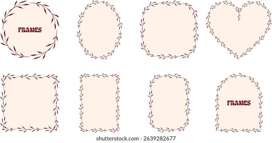 Red leaf border frames in various shapes, hand-drawn leaves
