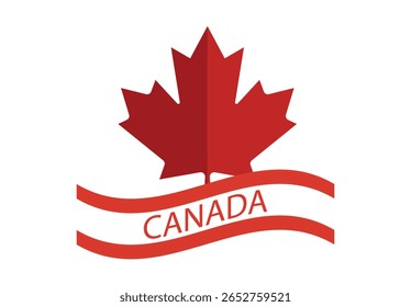 Red leaf with Canadian flag on white background