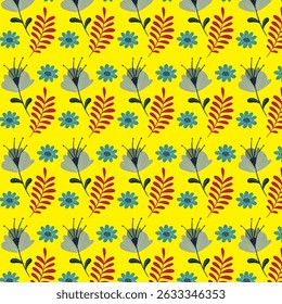 red leaf and flower pattern design vector for wallpaper and dress design, red leaf, flower, green yellow