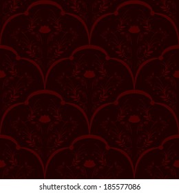 Red leaf and flowers on red background