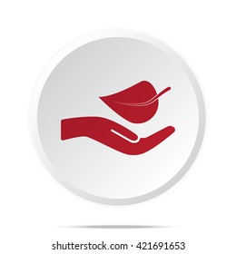 Red Leaf In Hand icon on white web button