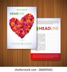 Red leaf heart Nature rainbow leaves concept card.  Vector leaf abstract background. Vector template is useful to you to create your own beautiful design.