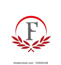 Red Leaf Initial F Wreath Logo