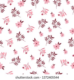 Patrón sin fisuras de hoja roja y flor rosa