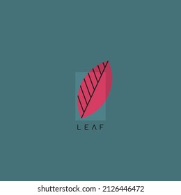 Red Leaf symbol on turquoise background minimalistic trendy illustration