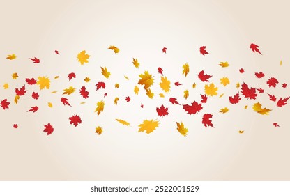 Red Leaf Vector Transparent Background. Bright Leaves Card. Ocher September Foliage Illustration. Celebrate Frame.