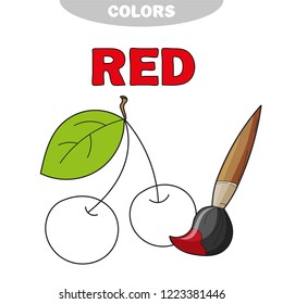 Red. Learn the color. Education set. Illustration of primary colors. Vector cherry - coloring book.