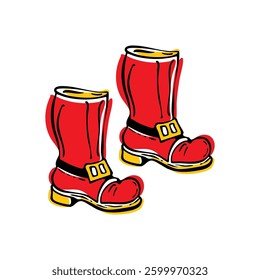 Red Leather Boots. Hand drawn doodle image. Vector illustration.