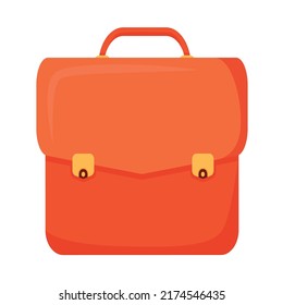 Objeto vector de color semiplano de maletín de cuero rojo. Bolsa de moda para el aspecto profesional. Elemento de tamaño completo sobre blanco. Ilustración simple de estilo de dibujos animados para diseño gráfico web y animación