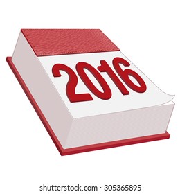 Red Leather Calendar Icon 2016 on White Background