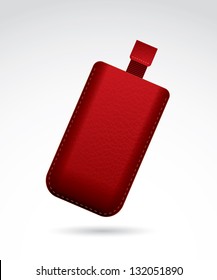 Red leather cell phone case - vector illustration