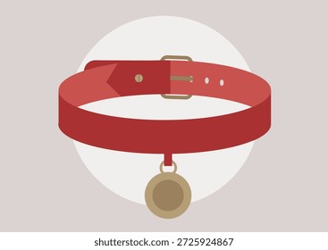 Un collar de cuero rojo con una etiqueta de identificación de mascota es un equipo esencial para salidas aventureras con compañeros peludos, adecuado para viajes por carretera y escapadas al aire libre