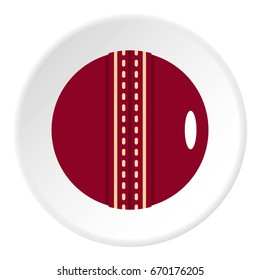 Red leather cricket ball icon in flat circle isolated vector illustration for web