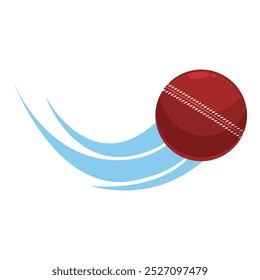 Red leather cricket ball moving fast through the air with motion blur behind it