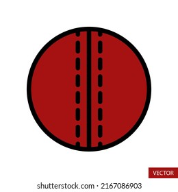 Red leather cricket ball vector icon in flat style design for website design, app, UI, isolated on white background. Editable stroke. EPS 10 vector illustration.