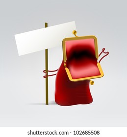 Red leather empty wallet protestant against something, holding its manifest, mesh vector illustration.