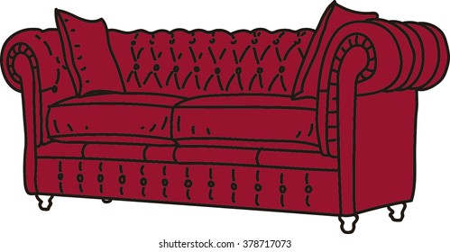 Red Leather Luxury Sofa Isolated on White.