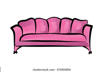 Red leather luxury sofa for modern living room reception or lounge single furniture object design vector illustration