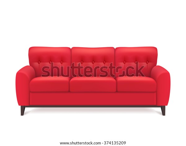 Red\
leather luxury sofa for modern living room reception or lounge \
single object realistic design vector illustration\

